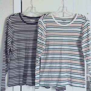 Pair of women's Lands' End long sleeve cotton tees - size medium (10-12)